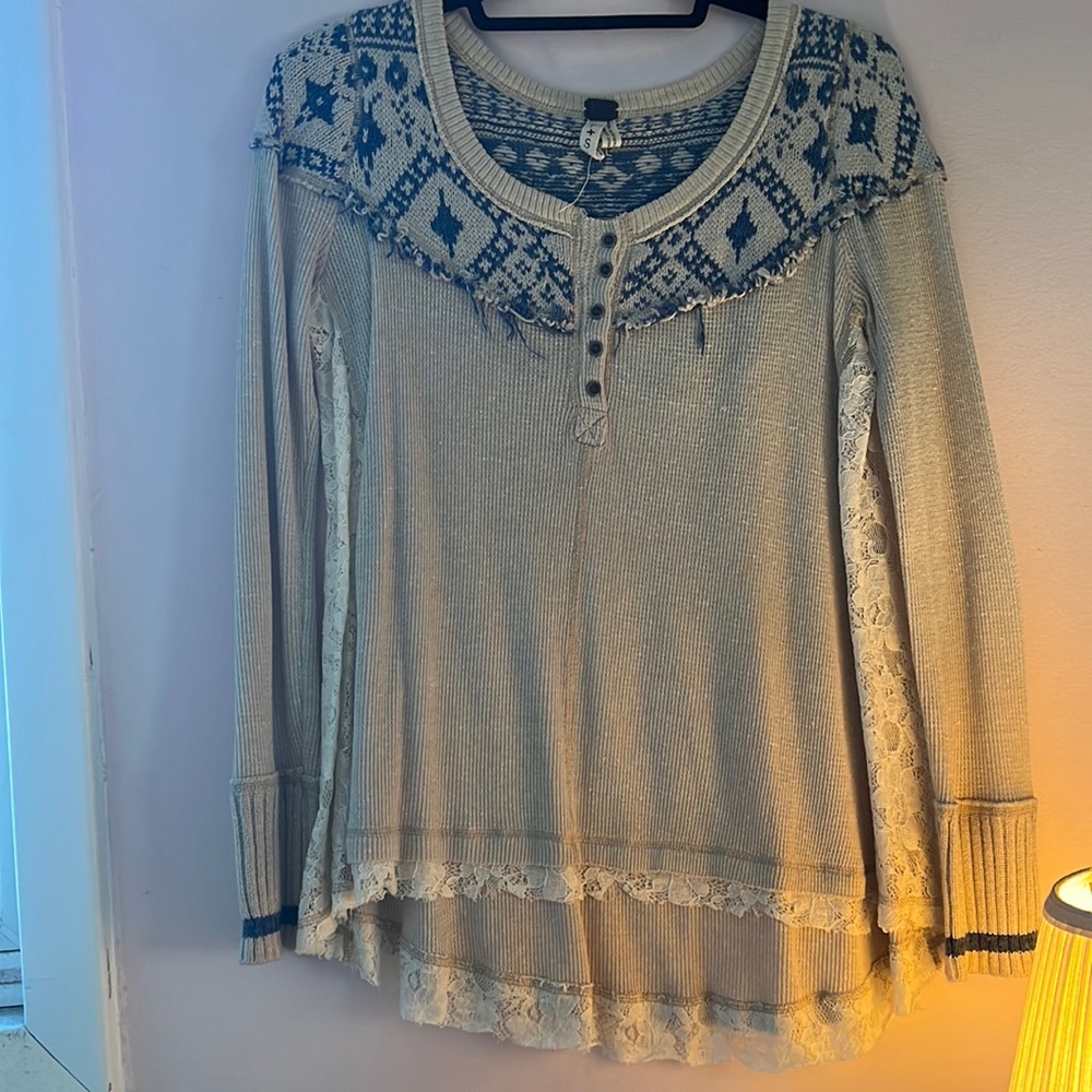 Free people long sleeve with lace side panels